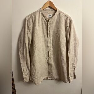 Zara 100% Linen Shirt Sand XL Relaxed Fit